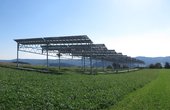 Hier sehen Sie die Solarmodule über der Ackerfläche in Herdwangen-Schönach (Foto: © Fraunhofer ISE)