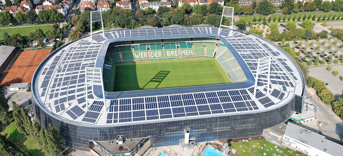 Hier sehen Sie die Solarzellen auf dem Weserstadion (Foto: Werder Bremen)